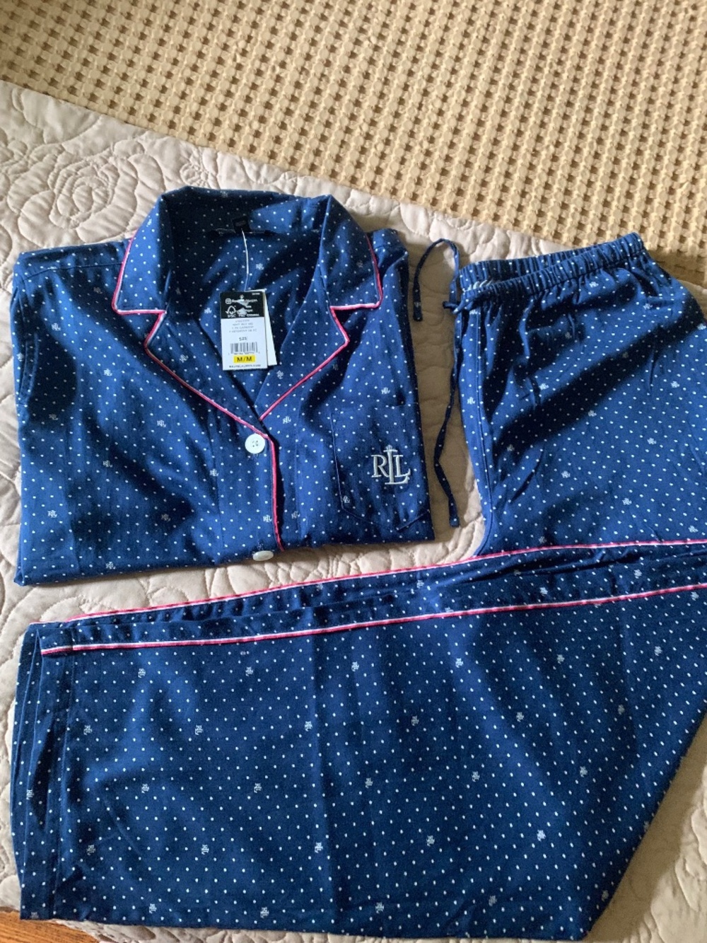 NWT RALPH LAUREN Cotton blend PJ Set Nice Blue size M